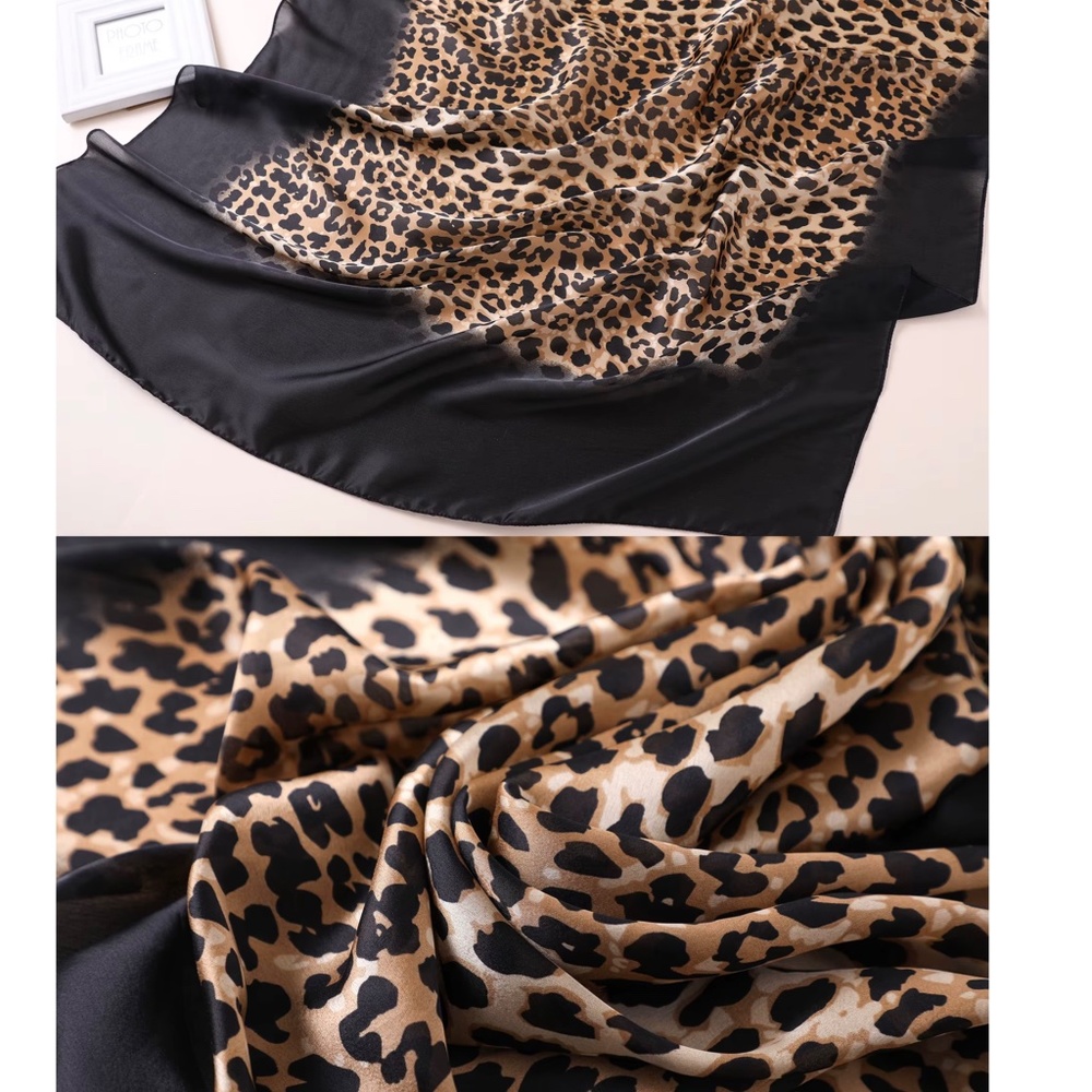 100% SILK SATIN Large Shawl Leopard Print Scarf Animal Print Wrap Coverup Gift - Picture 8 of 11